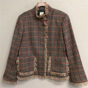 Harve’ Benard 100% Wool Gray Herringbone Blazer Jacket Women’s Size 14 Academia